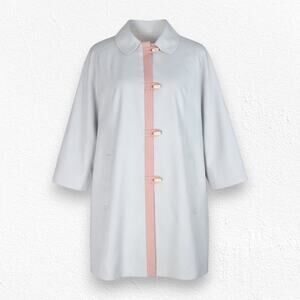 1970s Vintage Beige Mod Pink Color Block Swing Union Made Trench Coat Size 14